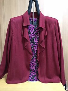 [新品] 激安・在庫処分　Mサイズ　レディースジャケット　ミセスジャケット　婦人ジャケット　旅行用ジャケット　日本製生地　赤ワイン色