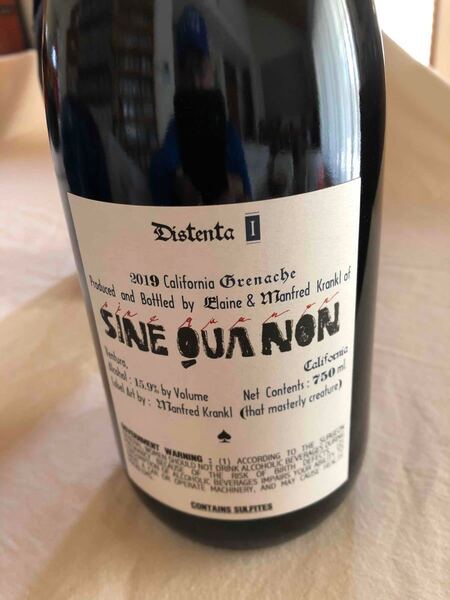 sine qua non wine.シネクアノン 2019 Grenache "Distenta I" 750ml