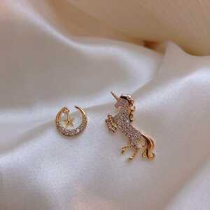  earrings lady's Pegasus horse star zirconia silver s925 non against .