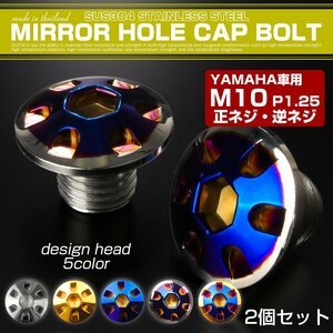 ミラーホールカバーボルト キャップ M10×10mm P1.25 正ネジ 逆ネジ 2個セット ヤマハ車用 デザインヘッド SUS304 シルバー＆ブルー TH0193