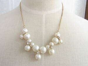  Lowrys Farm cotton pearl . rhinestone . Kirameki ..biju- light weight stylish ga- Lee necklace **