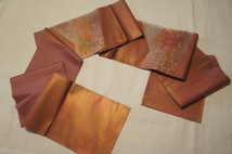 特選『紫紘』手織紅鳶色金焼箔地裂取名物裂模様袋帯O13183_画像3