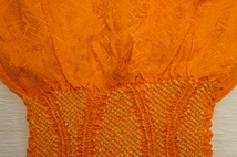 正絹橙色本紋地紋絞り立枠模様帯揚げ[E12336]_画像2