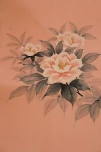 Art hand Auction Obi Nagoya sin usar, patrón de flores pintado a mano, suelo rosa Shiose especialmente seleccionado [N8211], banda, Obi de Nagoya, A medida