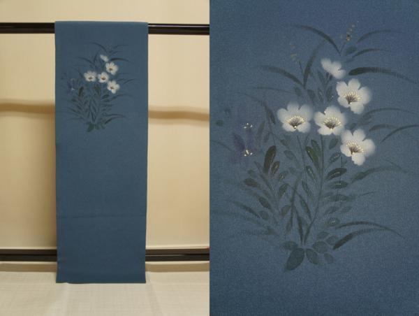 Crepe de seda pura marrón medio estampado de flores pintado a mano Nagoya obi [N10710], banda, Obi de Nagoya, A medida