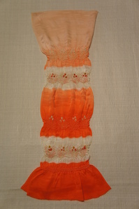 正絹オレンジ色うすピンクぼかし横段絞り花模様帯揚E13380