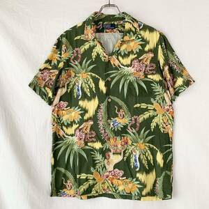 90s Polo by Ralph Lauren Ralph Lauren . воротник искусственный шелк гавайская рубашка Hawaiian меню рисунок оливковый L Vintage удар 21