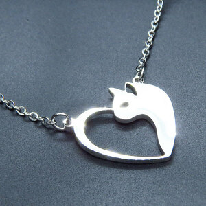  made of stainless steel silver color. cat . Heart . combining . pretty motif. necklace Open Heart necklace 