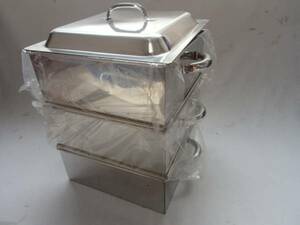  immediately successful bid new goods unused 50cm business use rectangle stainless steel steamer 2 step type (.. part 2 step, aquarium 1 cover 1) set gas portable cooking stove . use possibility made in Japan 