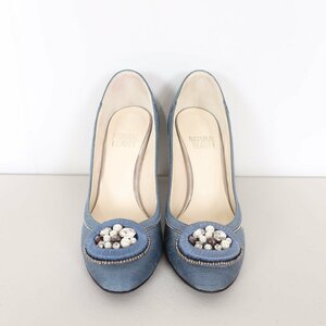 NATURAL BEAUTY Natural Beauty *biju-& pearl . lame decoration . elegant! car n tongue style pumps 223cm sombreness blue group *k1386