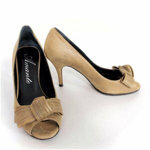 Amante*Made in Spain! bronze metallic . elegant! fine quality original leather! open tu pumps shoes shoes high heel size 35*k967