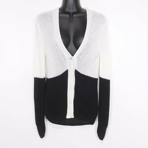 [ beautiful goods ]iCB I si- Be * two-tone color -. eyes ... summer cardigan V neck long sleeve size S white × black series *W7618