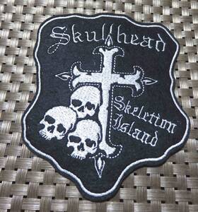 黒3髑髏 ◆新品 ドクロ 十字架 SKULLHEAD 刺繍ワッペン(パッチ)◆バイク オートバイ 二輪車■サバゲー◇ミリタリー◎コスプレ