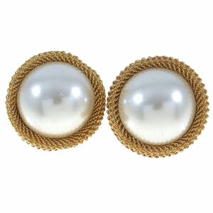 A7740*[NAPIER]* large fake pearl * mesh chain rib * Vintage earrings *