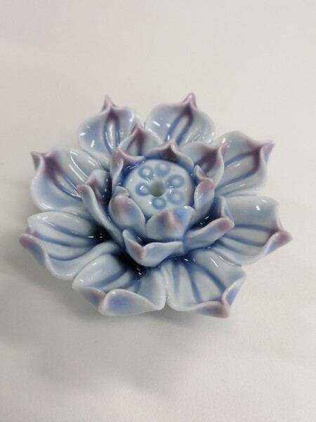 蓮の花 お香立て 香炉 ブルー