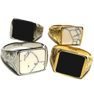 * popular * Hawaiian jewelry * metal allergy & hot spring & sea water .. use OK* stainless steel ring * Gold & silver & onyx & white turquoise 