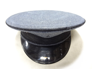 ビンテージ 希少 50S 60S USA製 正装 ユニフォーム ウール ブルー グレー カラー ハット 帽子 キャップ レザー パイピング 革 スタンプ 珍