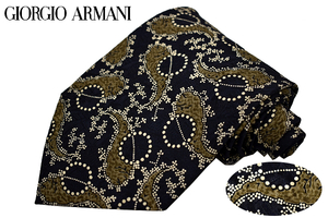 N-2351★送料無料★超美品★GIORGIO ARMANI CRAVATTE ジョルジオ アルマーニ クラバッテ★イタリア製 ネイビー ペイズリー シルクネクタイ