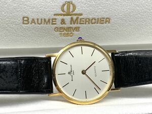  Baume&Mercier K18YG pure gold wristwatch original tail pills original belt men's quartz BOX attaching battery replaced 