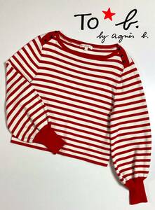 To b. by agnes b. silk . cotton boat neck border knitted white × red cut and sewn toe Be bai Agnes B 