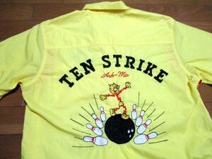 TEN STRIKE　ボーリングシャツ　Lサイズ　黄色　ボウリングシャツ　半袖　刺繍　テンストライク