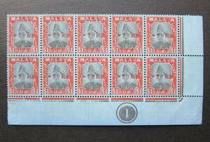 南方占領マライ　赤十字用切手　大日本 マライ郵便 １ドル加刷　Ｂ10枚 　未使用
