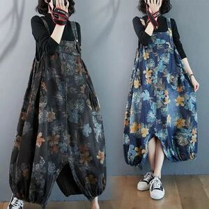  overall Denim pants spring autumn lady's floral print overall easy LPCA024(2 color free )