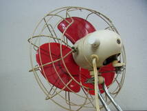 京都10☆1962（S37）年 HITACHI 日立 高級扇風機 AC DESK FAN 612-AM 3枚羽根 赤 マーペット（ローズ）20cm 元箱付 ジャンク_画像4
