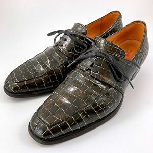 スコッチグレイン クロコ 型押し エナメル レザーシューズ 革靴 24 ブラウン パテント SCOTCH GRAIN