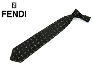 【質TS】フェンディ FENDI ネクタイ 黒系 シルク 80％ ポリアミド 20％ 美品