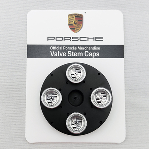 Porsche 純正 シルバー・クレスト・エンブレム・エアーバルブ・キャップ(4個セット) ポルシェ (北米仕様部品) 部品 送料込 追跡有
