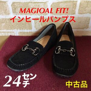 [ selling out! free shipping!]A-178 MAGIOAL FIT! in heel pumps! suede! black! ceremonial occasions! 24.! secondhand goods!