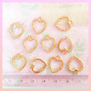 アンティーク調 ハート ウェーブカット エポチャーム 丸カンつき パーツ ハンドメイド 10個★ レジン枠 エポ メタルパーツ