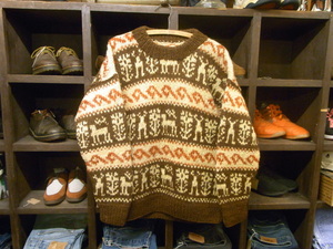 HAND KNIT? NORDIC SWEATER SIZE L? ハンドニット？ ノルディック セーター ニット ローゲージ トナカイ 北欧 手編み