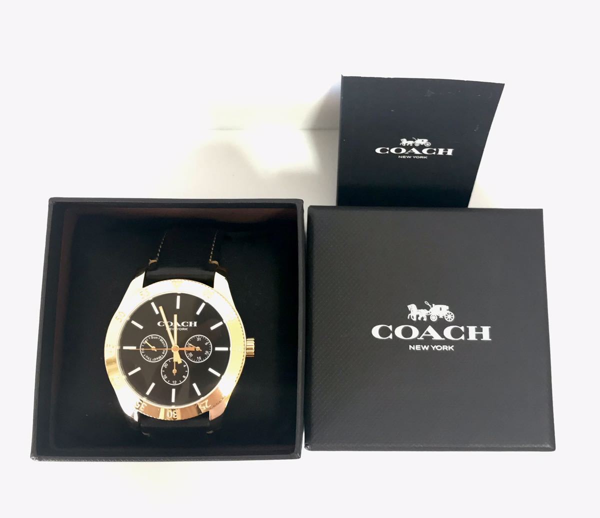 美品【COACH/コーチ】クロノグラフ QZ メンズ腕時計 NEW YORK
