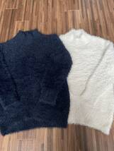 ★GU★M 白と紺のシャギーセーター　美品_画像1