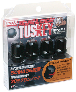 KYO-EI T601B Bull Lock TUSKEY M12 P1.5 19 21HEX ロックナット 4個 ブラック アダプター付 タスキータイプ