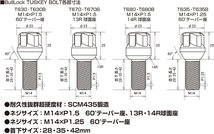 キョーエイ ホイールボルト KYO-EI T630-28 ブルロック タスキー M14 P1.5 60度 首下長さ 28mm 全長53mm メッキ ロックボルト_画像2