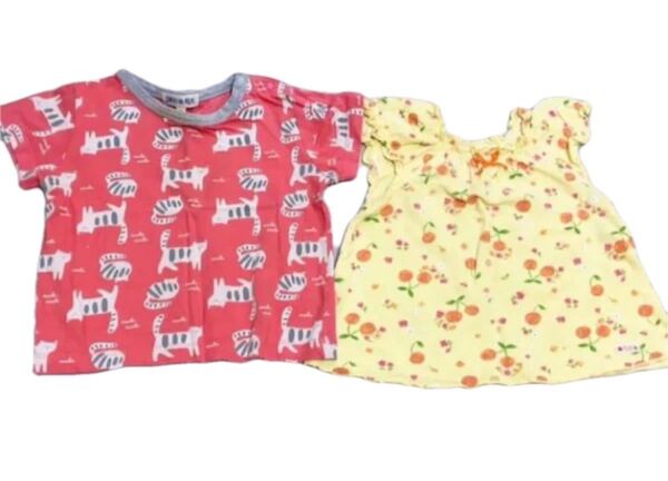 【シューラルー・ELLE】半袖Tシャツ 2枚セット さくらんぼ 猫 女の子 サイズ90