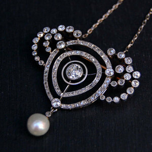  antique diamond pearl platinum Gold necklace 