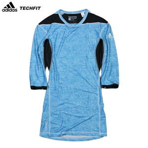 【新品】アディダス テックフィット チル 7分袖 Tシャツ【74：青】O コンプレッション インナー トレーニング ゴルフ adidas TECHFIT