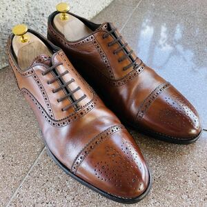 Berwick バーウィック ストレートチップ セミブローグ メダリオン 26.5cm UK8 メンズ ブラウン 茶 内羽根 ビジネスシューズ 革靴