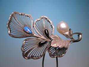 [. month ] antique * large circle engraving skill opal & south . pearl decoration. ornamental hairpin 10,35g also case attaching 