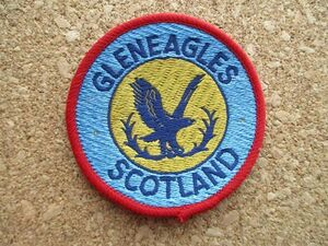 80sイギリスSCOTLANDスコットランドGLENEAGLESグレンイーグルズ刺繍ワッペン/射撃ゴルフ乗馬ビンテージ英国アップリケ紋章パッチ鷹イーグル