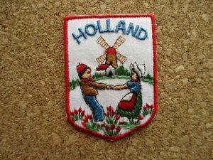 70s オランダHOLLAND風車ビンテージ刺繍ワッペン/民族舞踊ダンス踊りアップリケ パッチ旅行エンブレム土産ヨーロッパA