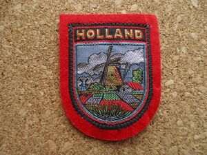 70s オランダ HOLLAND ビンテージ ワッペン/国旗ヨーロッパ欧州アップリケ紋章パッチ旅行エンブレム土産ユーロ風車