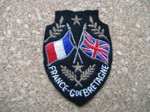 【中古】70s フランス×イギリス ビンテージ友好フェルト刺繍ワッペン/FRANCE紋章ブルターニュBRETAGNEアップリケ王冠パッチ旅行エンブレム