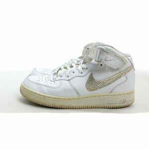 y■【28cm】ナイキ/NIKEエアフォース1AIR FORCE1 MIDラインストーンカスタム/レザースニーカー■白MENS/46【中古】