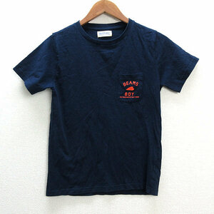 s■ビームスボーイ/BEAMS BOY ロゴプリント 胸ポケット付き 半袖Tシャツ【M程度】紺/LADIES/91【中古】