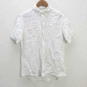 s# Beams /BEAMSlinen shirt / total pattern short sleeves BD shirt [M] white /MENS/138[ used ]